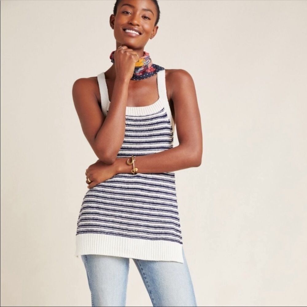 Anthropologie XS Arya Navy Stripe Tank Sweater